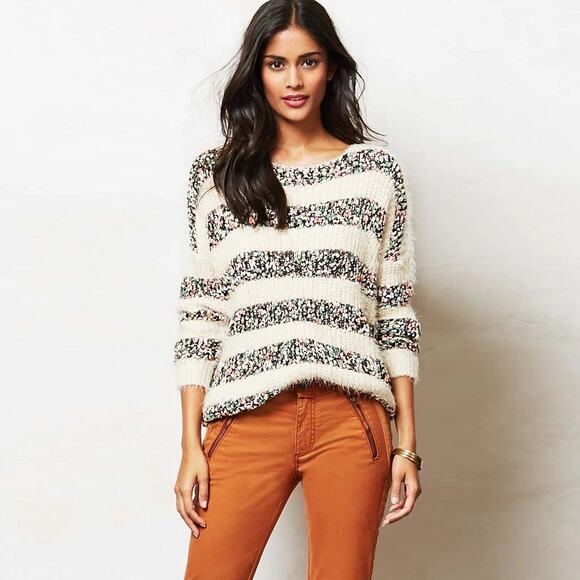 Anthropologie Striped Crew Neck Sweater - Black and Cream - Picture 1 of 11